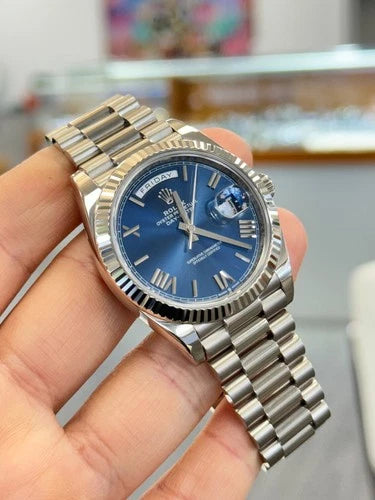 Rolex Day-Date 40 228239 40mm 18K White Gold Blue Roman Dial President Bracelet