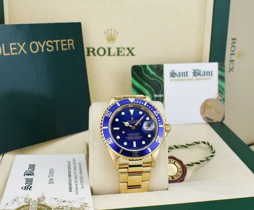 Rolex Submariner 16618 40mm Blue Dial 18K Yellow Gold Automatic Watch