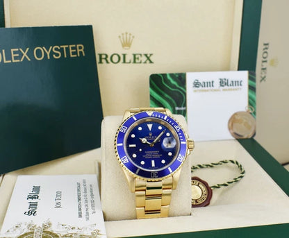 Rolex Submariner 16618 40mm Blue Dial 18K Yellow Gold Automatic Watch