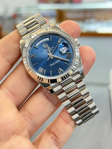 Rolex Day-Date 40 228239 40mm 18K White Gold Blue Roman Dial President Bracelet