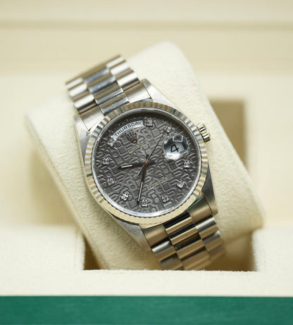 Rolex Day-Date 36 18239 36mm White Gold Grey Diamond Dial Jubilee Bracelet