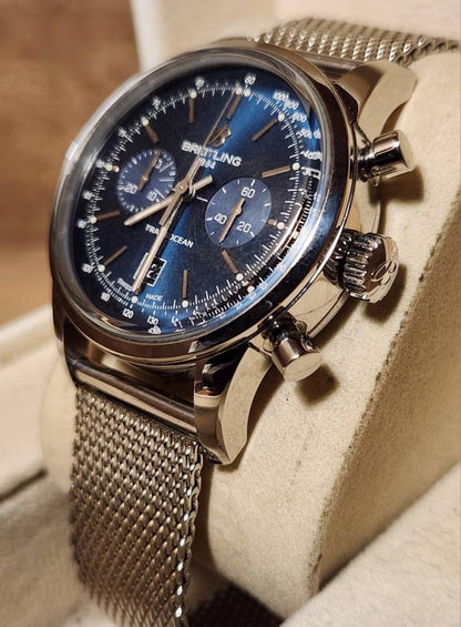Breitling Transocean Chronograph 38 A4131012/C862 38mm Blue Dial Stainless Steel Automatic Watch