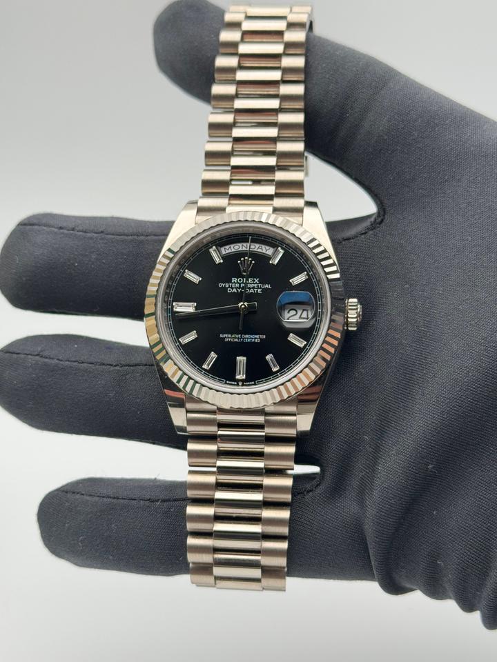 Rolex Day-Date 40 228239 40mm White Gold Black Diamond-Set Dial President Bracelet